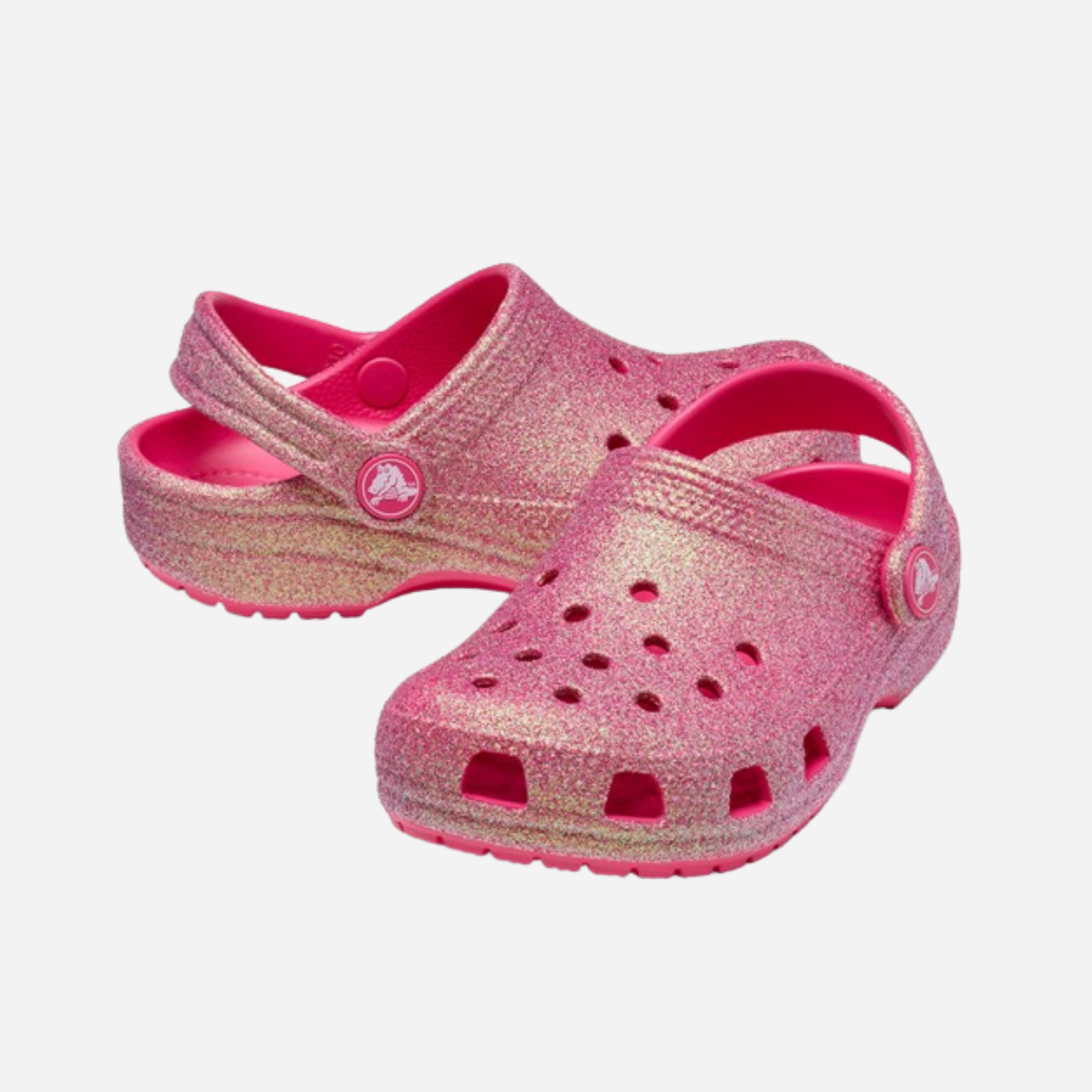 قباقيب كروكس كلاسيك لامعة لامعة للأطفال للجنسين - وردي