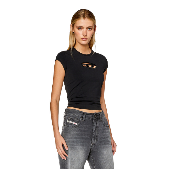 Diesel T-Angie Adultes T-Shirt Femme Manches Courtes Noir