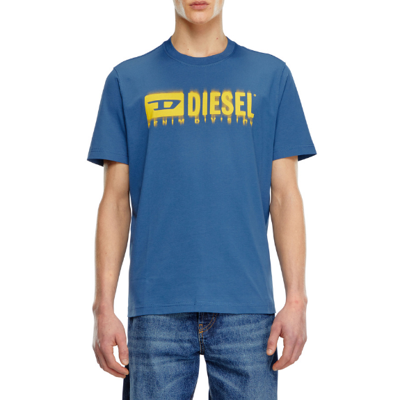 Diesel T-Adjust-Q7 Adultes T-Shirt Homme Manches Courtes Bleu