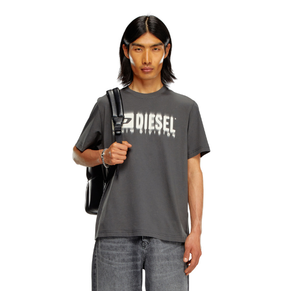 Diesel T-Adjust-Q7 Adultes T-Shirt Homme Manches Courtes Gris Foncé
