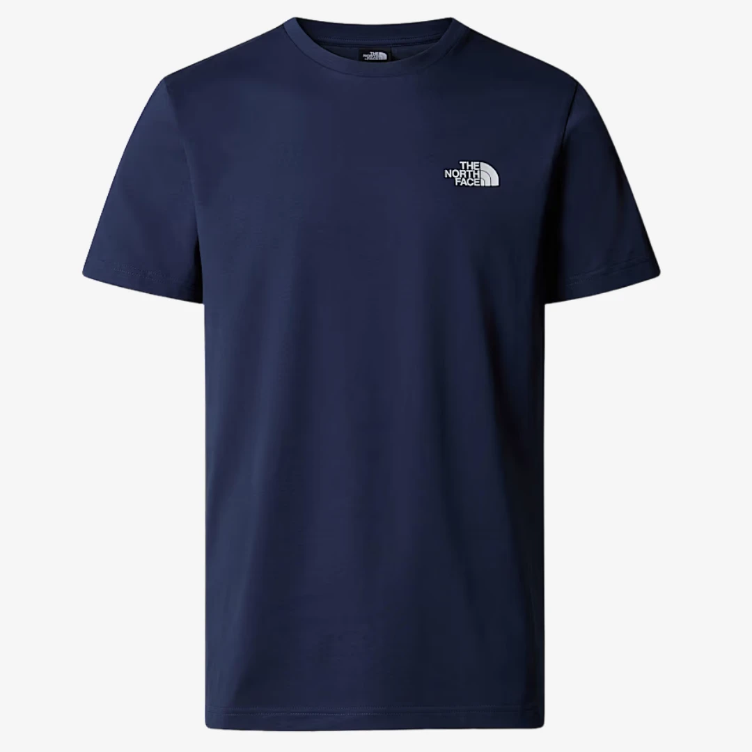 T-shirt simple The North Face en coton-polyester, col rond, coupe régulière, couleur bleu marine.
