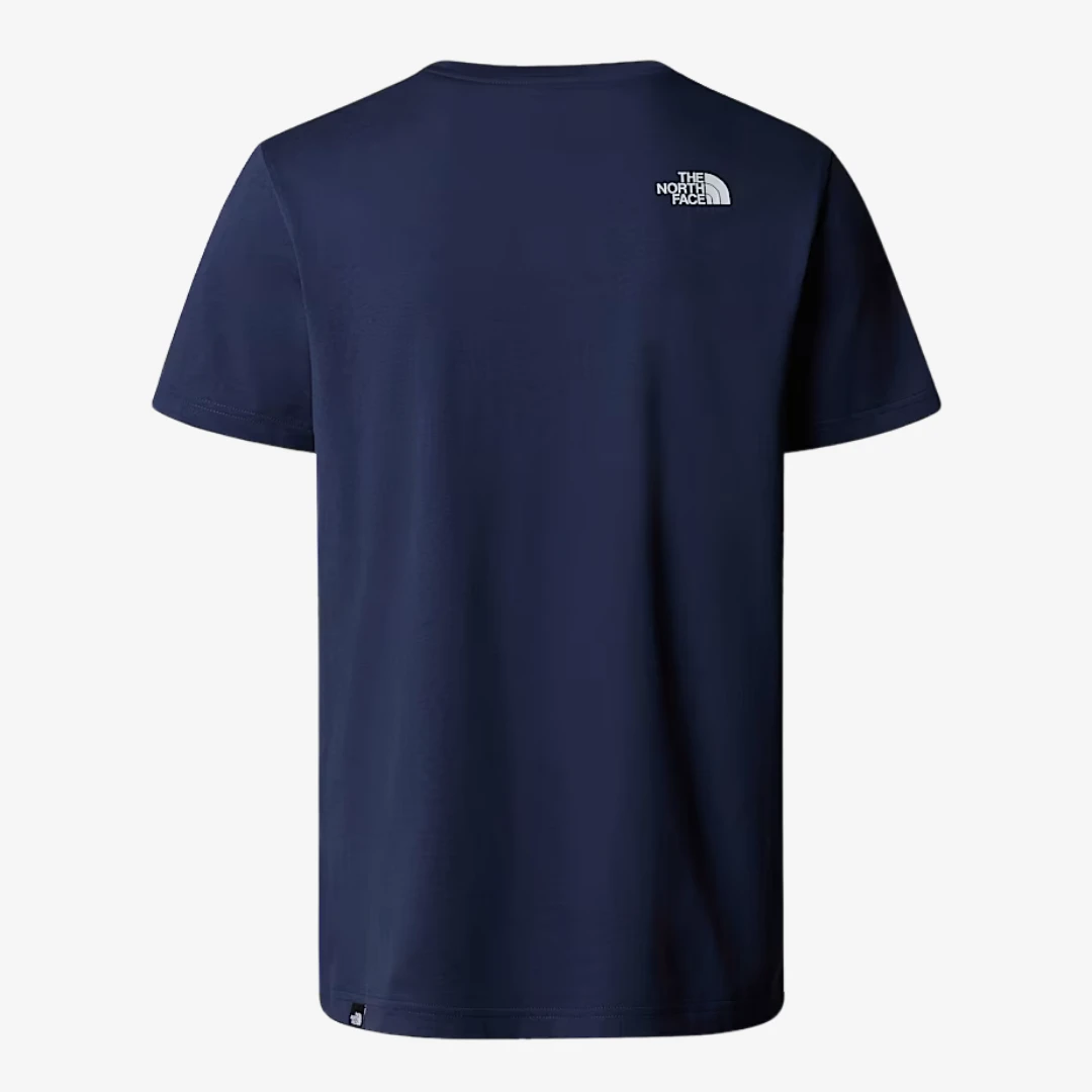 T-shirt simple The North Face en bleu marine, vue arrière avec logo discret sur l'épaule.
