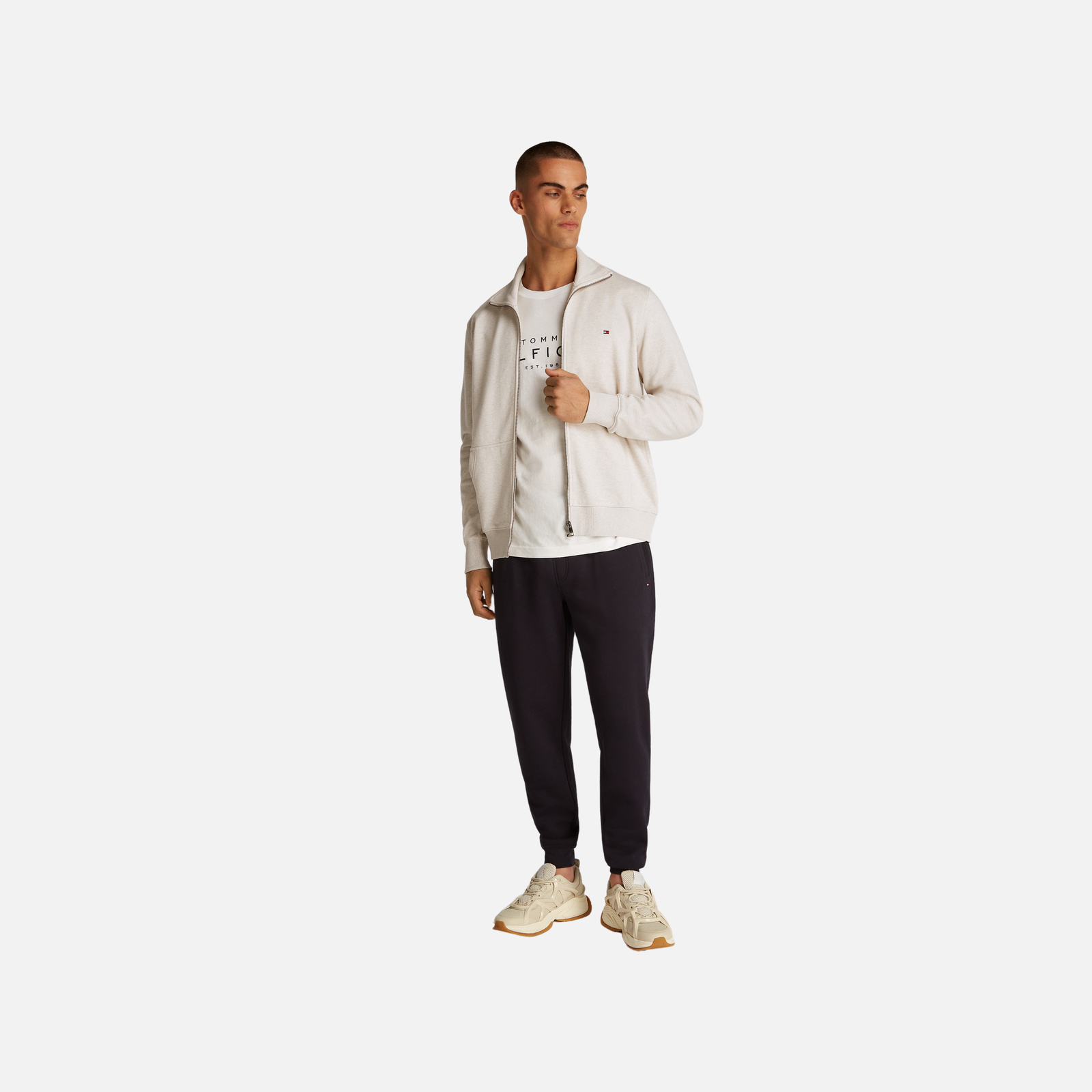 Tommy Hilfiger Essential Terry Zt Stand Collar Adultes Homme Sweatshirts Blanc Cassé