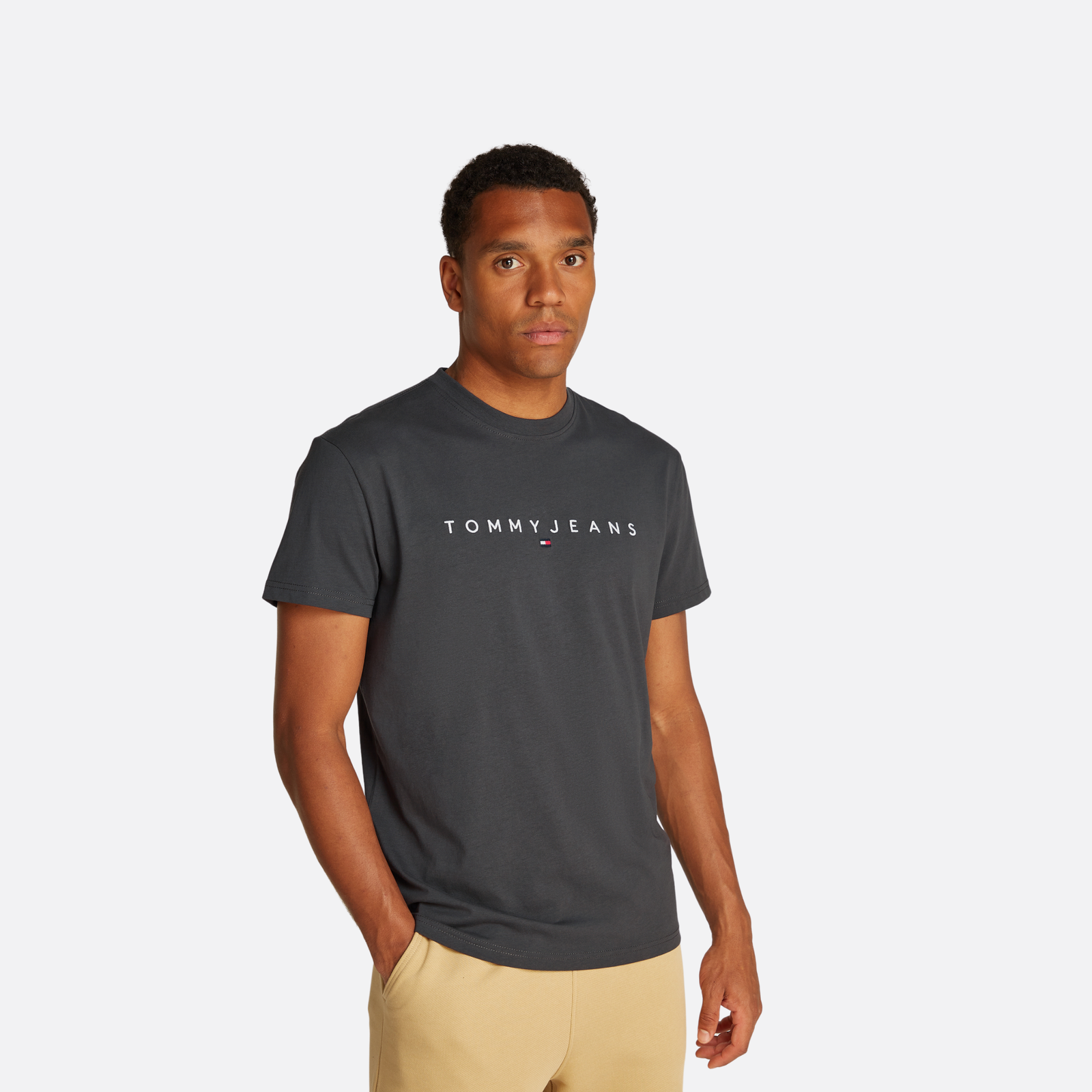 Tommy Jeans Reg Linear Logo Tee Ext Adultes Homme T-Shirts Noir