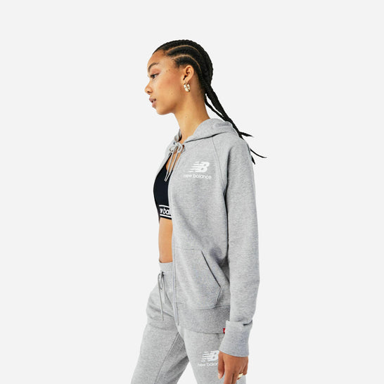 New Balance Essentials Full Zip Sweat A Capuche Adultes Femme Gris