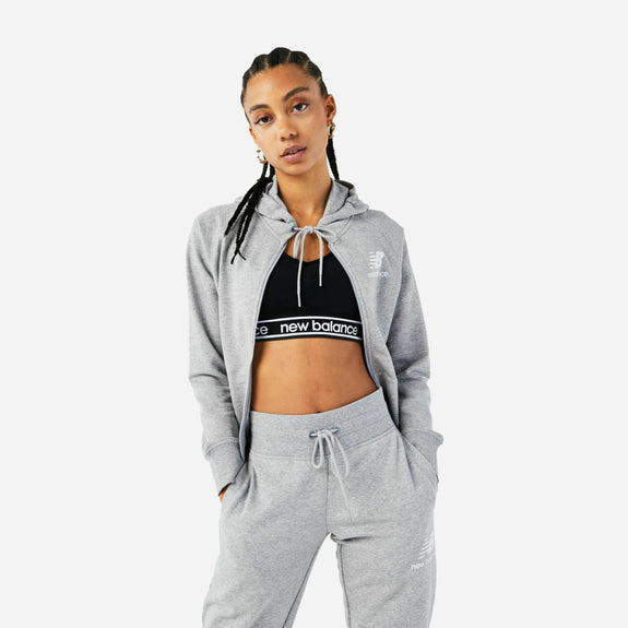 New Balance Essentials Full Zip Sweat A Capuche Adultes Femme Gris