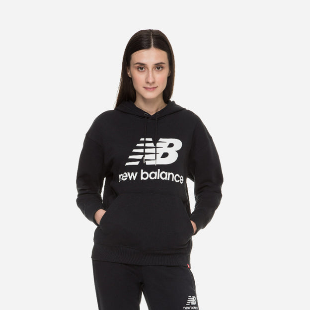 New Balance Essentials Stacked Logo Oversized Pullover Sweat A Capuche Adultes Femme Noir