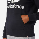 new balance essentials pullover hoodie for women with pocket and logo in black cotton blend fabric